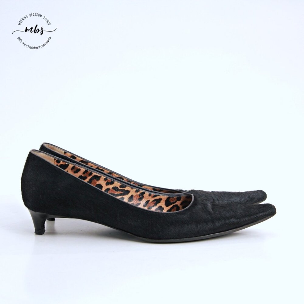 Dolce Gabbana Faux Fur Pointed Toe Kitten Heels Pumps Black‎ Women EU 41 US 9.5